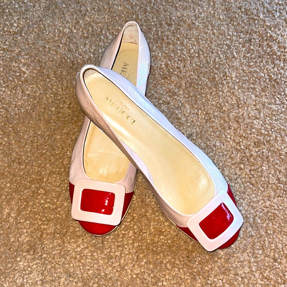 Sesto Meucci Italian vintage flats size 6 1/2 7 6.5 patent red beige Jackie O